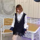 Fringe Hem V-neck Knit Long Vest