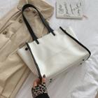 Contrast Trim Faux Leather Tote Bag