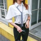 Capelet Elbow-sleeve Shirt With Tie