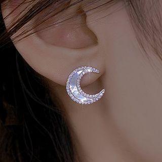 Moon Shell Rhinestone Sterling Silver Earring 1 Pair - Moon Shell Rhinestone Sterling Silver Earring - Silver - One Size