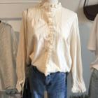 Embroidered Frill Trim Blouse Beige - One Size