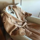 Epaulet Belted Wool Blend Long Coat