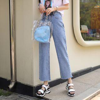 High-waist Washed Wide-leg Jeans