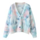 Tie-dye V-neck Cardigan Tie-dye - Blue & Pink - One Size