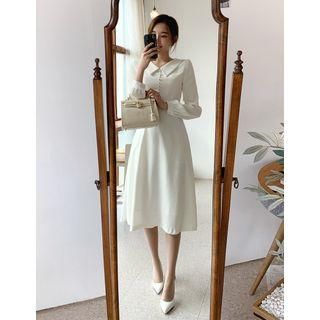 Button-detail Long Flare Dress