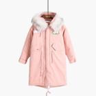 Applique Faux-fur Trim Hooded Long Padded Coat