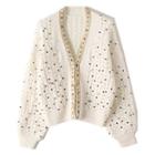 V-neck Faux Pearl & Beaded Cardigan