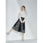 Slit-front Jacquard-knit A-line Skirt Navy Blue - One Size