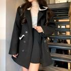 Fluffy Trim Double-breasted Coat Black - One Size