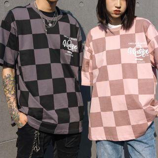 Couple Matching Short-sleeve Check T-shirt