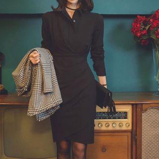 Long-sleeve Collar Sheath Dress