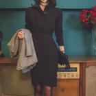 Long-sleeve Collar Sheath Dress