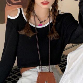 Contrast Trim Cold-shoulder T-shirt