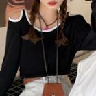 Contrast Trim Cold-shoulder T-shirt