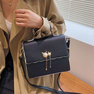 Faux Pearl Cat Flap Crossbody Bag