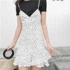 Set: Short-sleeve T-shirt + Spaghetti-strap Polka Dot Dress