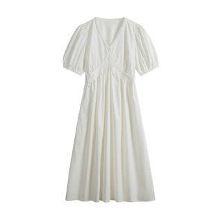 Puff Sleeve Lace Trim Dress