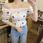 Puff-sleeve Fruit Print Cropped Blouse