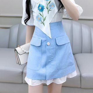Pinstriped Panel Ruffle Hem Mini A-line Skirt