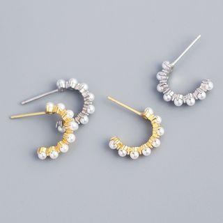 Sterling Silver Faux Pearl Open Hoop Earring