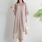 Bell-cuff Flower-patterned Robe Cardigan