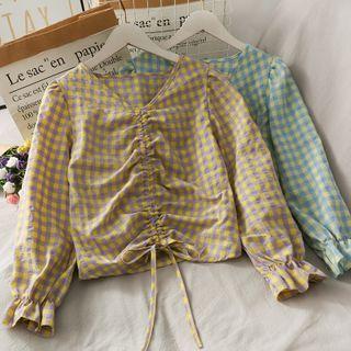 Checker Drawstring Crop Top In 6 Colors