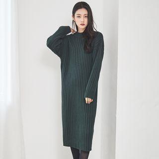 Crew-neck Ribbed Long Sweater Dress