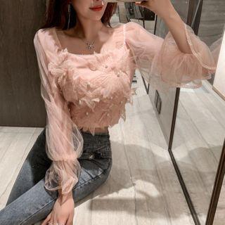 Lace Panel Mesh Crop Top