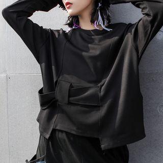 Long-sleeve Asymmetrical T-shirt Black - One Size