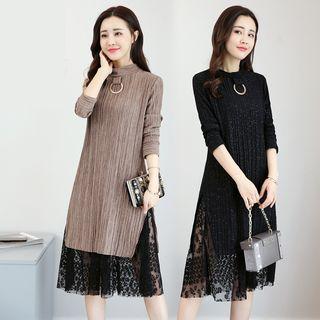 Lace Hem Hoop Long Sleeve Dress