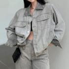 High-waist Wide-leg Jeans / Pocket-detail Long-sleeve Cropped Denim Jacket