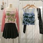 Set: Printed Crop Top + Open-knit Cape Top