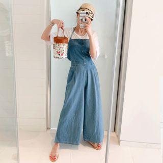 Spaghetti-strap Denim Wide-leg Suspender Pants