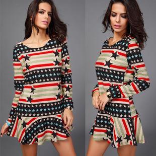 Long-sleeve Star Pattern T-shirt Dress