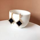 Square Rhinestone Dangle Earring 1 Pair - S925 Silver - Gold & Black - One Size