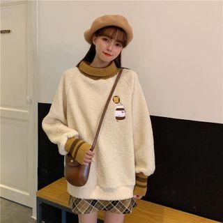 Embroidered Mock-neck Fleece Sweater / Plain Sweatshirt