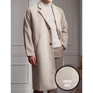 Wool Blend Long Herringbone Coat