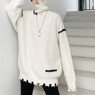 Color-block Stitch Distressed Sweater