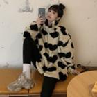 Cow Print Fleece Zipped Jacket 1886 - Black & White - One Size