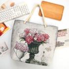 Embroidered Tote Bag Red Flower - White - One Size