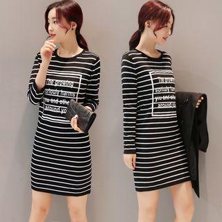 Lettering Striped Long Sleeve Dress