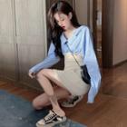 Mock Two-piece Striped Long-sleeve Mini Sheath Dress