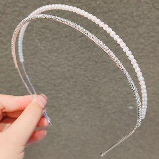 Rhinestone Layered Headband Ly310 - White - One Size