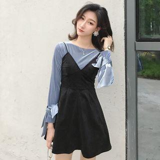 Plain Long Sleeve T-shirt / Spaghetti Strap A-line Dress