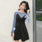Plain Long Sleeve T-shirt / Spaghetti Strap A-line Dress