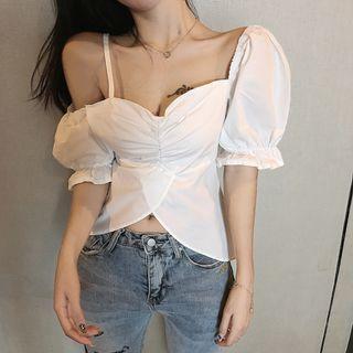 Puff-sleeve One-shoulder Blouse White - One Size