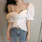 Puff-sleeve One-shoulder Blouse White - One Size