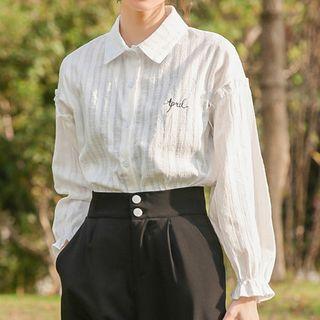 Lantern-sleeve Letter Embroidered Blouse