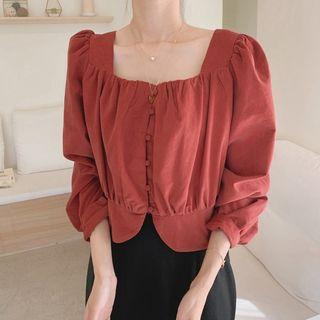 Long-sleeve Corduroy Button Top