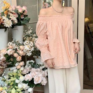 Floral Print Off-shoulder Long-sleeve Top / Loose-fit Pants